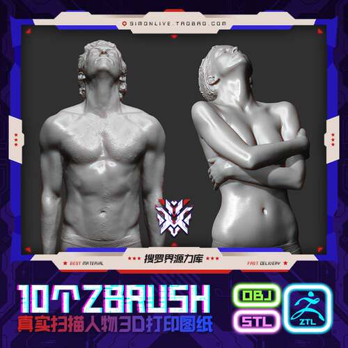JS9-ZBRUSH真实扫描高精度人物3D模型打印图纸ZTL STL OBJ 3D资源