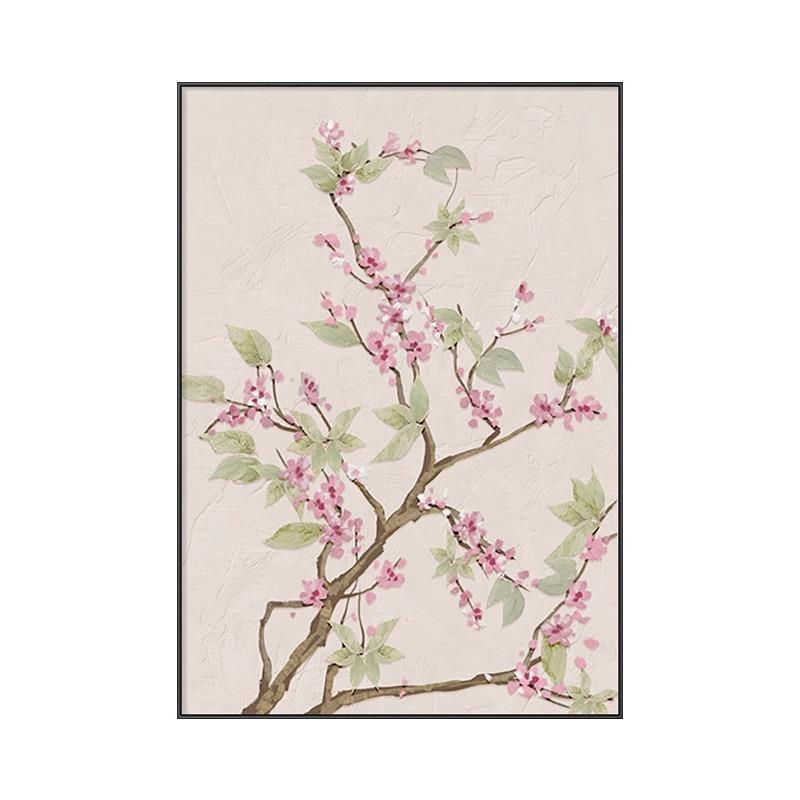 新中式古典桃花玄关装饰画植物花卉客厅挂画中国风竖版背景墙壁画