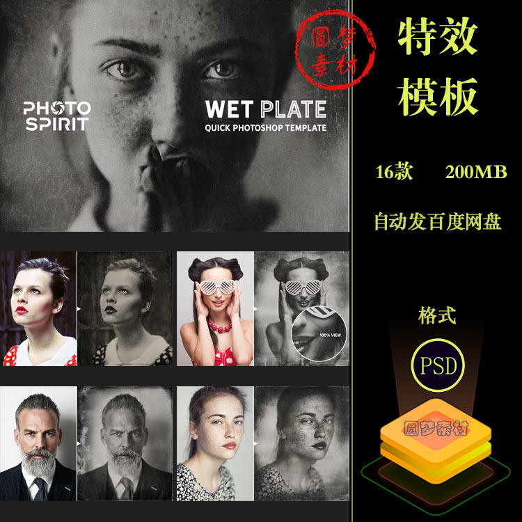 复古做旧年代感老照片专业湿版摄影照片效果PSD模板样机设计素材