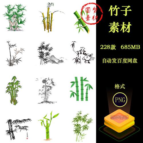 中国风水墨竹子竹叶青竹PNG免扣竹子植物端午海报插画PS设计素材