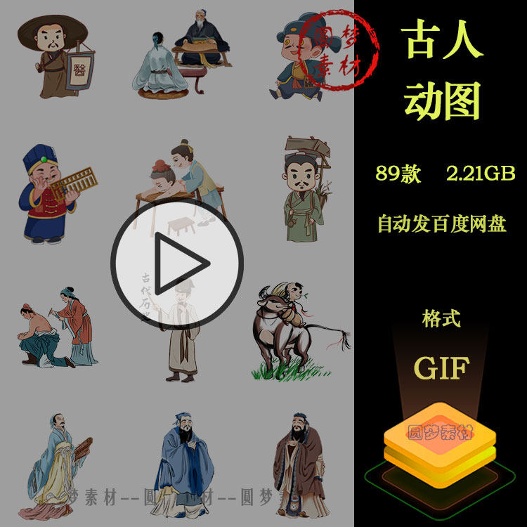 古代古风人物诗人历史名人医生读书人动图GIF动态PPT插画设计素材