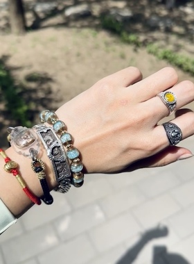 潭柘文创正品金箔琉璃粉色桃花手串小张师傅喜珠福宝男女朋友礼