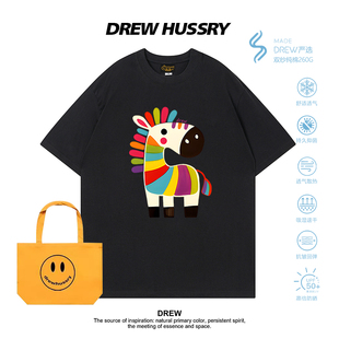 圆领半袖 T恤男女百搭宽松街头夏季 潮牌马年限定印花短袖 Drew美式