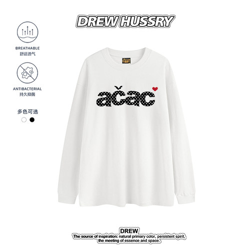 DREW HUSSRY美式潮牌ACAC波点字母印花长袖T恤男女纯棉情侣上衣