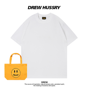 打底体恤 T恤男女oversize宽松半袖 Drew美式 潮牌纯色圆领260G短袖