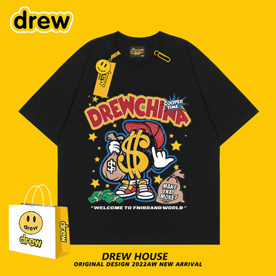 Drew笑脸2024Ss新款好多好多钱夏季纯棉情侣款百搭宽松T恤短袖ins