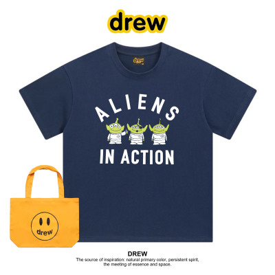 Drew巴斯光年三眼仔卡通学院风可爱休闲百搭圆领纯棉短袖T恤ins