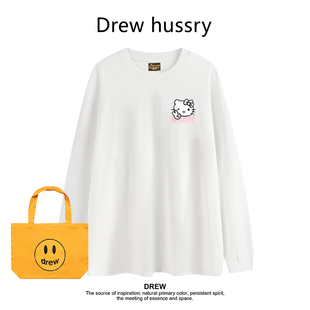 Drew美式 T恤男女上衣 潮牌HelloKitty打底衫 纯棉春秋圆领正肩长袖