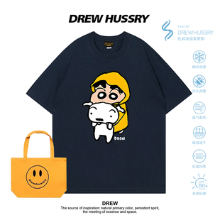 纯棉ins上衣 T恤男女宽松百搭情侣装 Drew美式 潮牌蜡笔小新卡通短袖