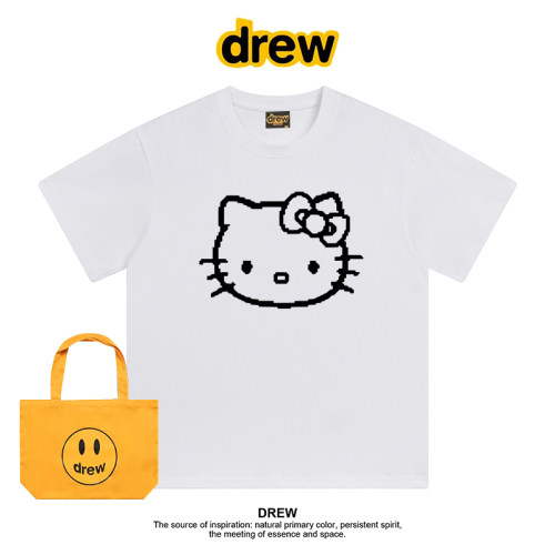 Drew美式潮牌卡通KT猫印花情侣装休闲百搭夏季纯棉短袖T恤