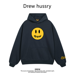 Drew美式潮牌笑脸印花连帽卫衣春秋纯棉宽松情侣帽衫套头衫上衣