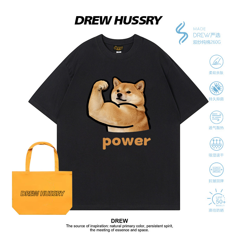 Drew美式潮牌肌肉柴犬印花短袖T恤男女纯棉宽松百搭上衣休闲半袖