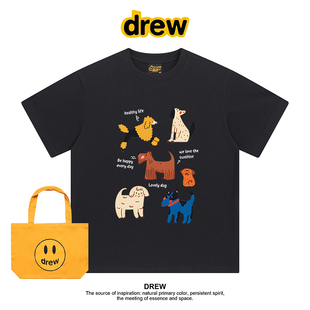 休闲情侣装 Drew美式 T恤男女款 潮牌狗狗印花夏季 上衣 圆领正肩短袖