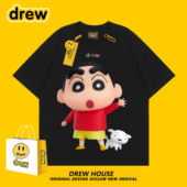 ins 纯棉半袖 Drew蜡笔小新小白可爱趣味短袖 宽松百搭情侣款