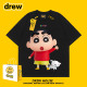 纯棉半袖 Drew蜡笔小新小白可爱趣味短袖 宽松百搭情侣款 ins