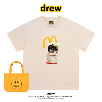 Drew笑脸趣味柴犬短袖麦当劳脆薯饼印花夏季宽松休闲百搭落肩T恤