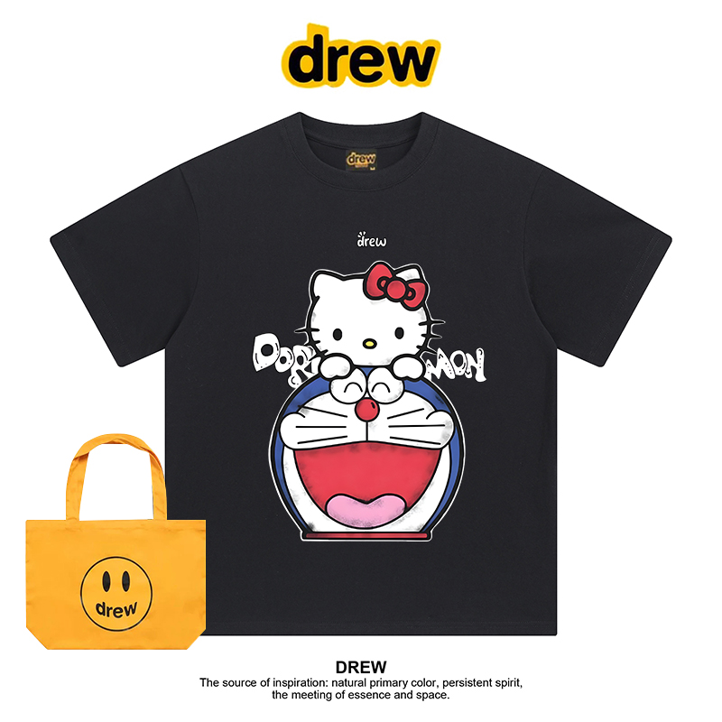 Drew美式潮牌HelloKitty哆啦A梦卡通动漫印花纯棉短袖T恤减龄上衣