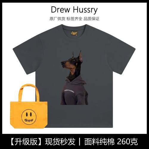 Drew可爱杜宾犬狗狗印花T恤短袖oversize宽松百搭潮时尚纯棉半袖