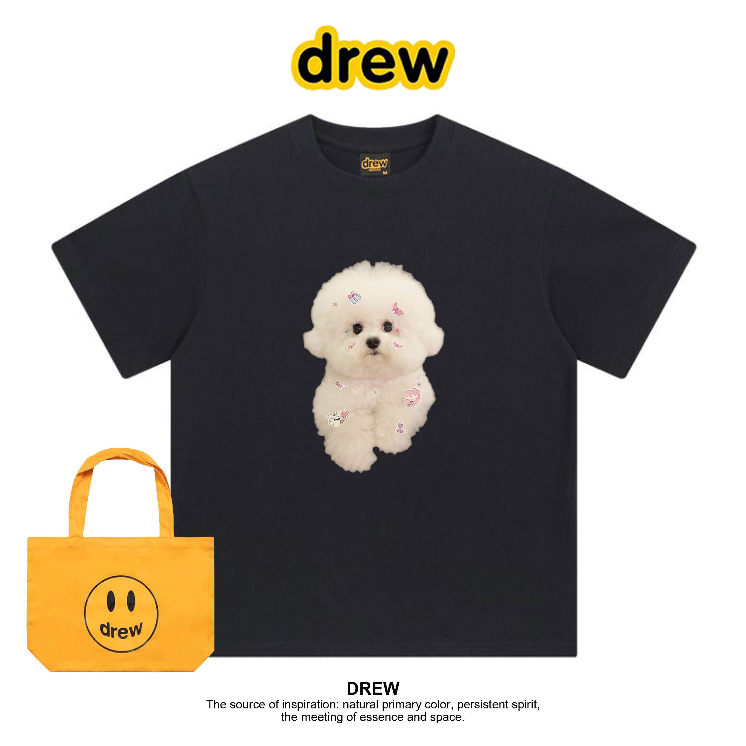 Drew比熊狗狗T恤可爱休闲百搭宽松夏季纯棉情侣上衣oversize短袖