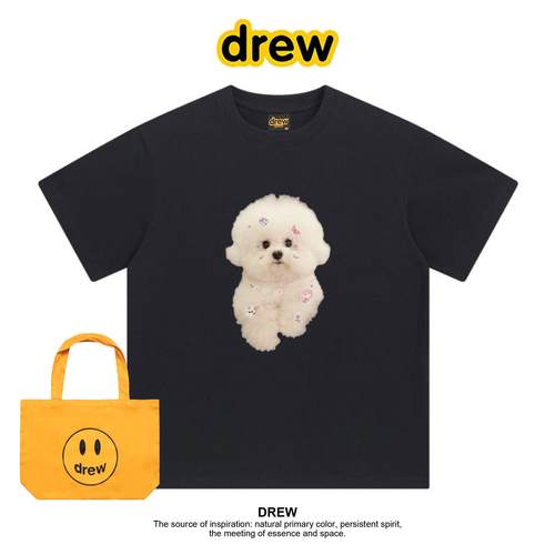 Drew比熊狗狗T恤可爱休闲百搭宽松夏季纯棉情侣上衣oversize短袖