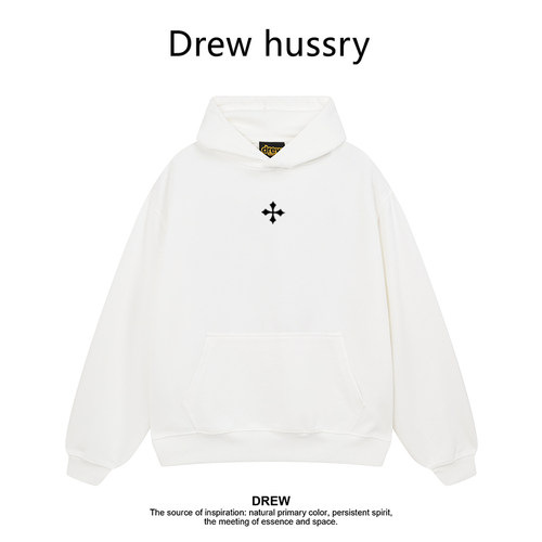 Drew美式潮牌十字架印花连帽卫衣男女秋冬加绒加厚宽松情侣装上衣