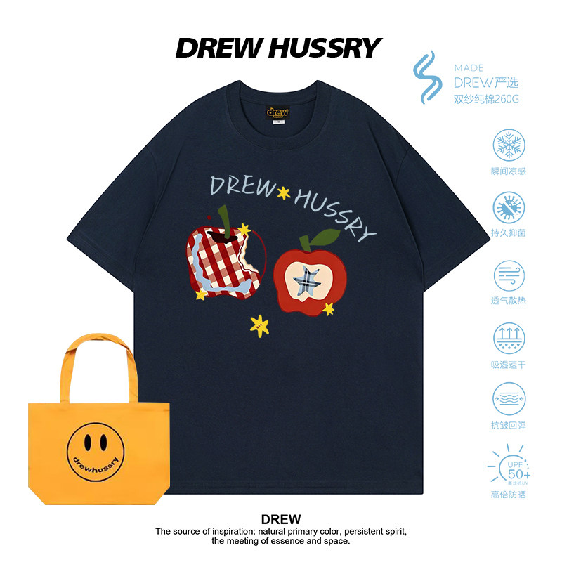 Drew美式潮牌苹果印花短袖T恤男女宽松纯棉小众设计情侣上衣半袖,女装/女士精品,T恤,淘宝优惠券,粉丝福利购,淘宝优惠卷