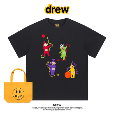 Drew美式潮牌天线宝宝卡通印花休闲宽松正肩纯棉短袖T恤情侣上衣