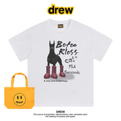 Drew美式 百搭上衣情侣 宽松版 潮牌杜宾犬高街印花短袖 T恤男女同款