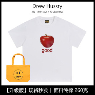 上衣ins Drew美式 复古苹果印花纯棉短袖 T恤女夏季 宽松百搭圆领半袖