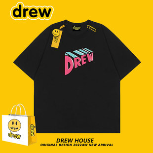 Drew笑脸立体字母美式潮牌贾斯丁比伯同款重磅纯棉短袖T恤ins半袖