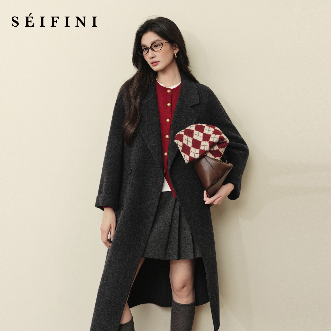 孟子义代言诗凡黎90高支羊毛高級感双面呢6%+山羊绒大衣25冬外套