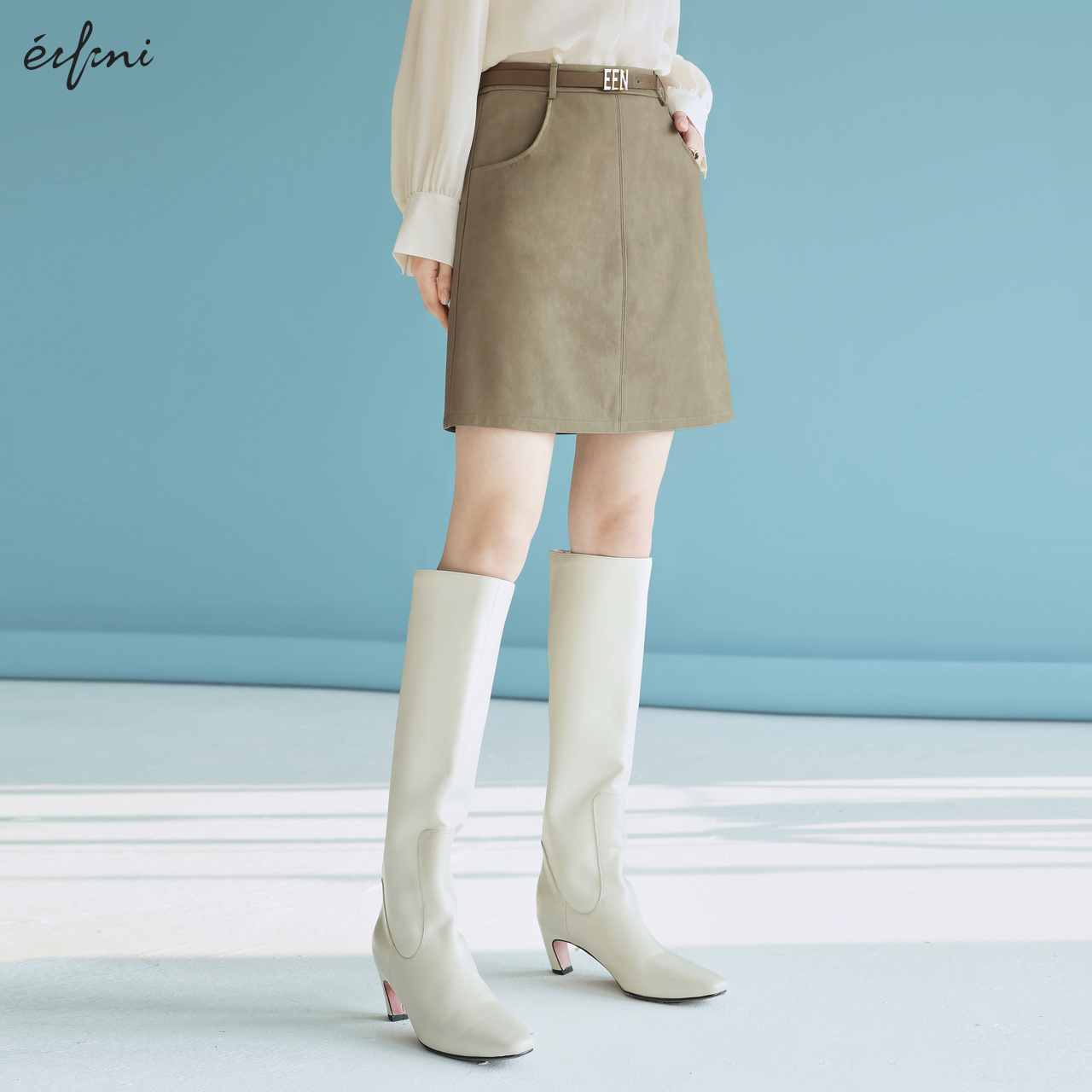 【商场同款】伊芙丽A字显瘦遮胯短款PU皮裙半身裙春季休闲通勤裙