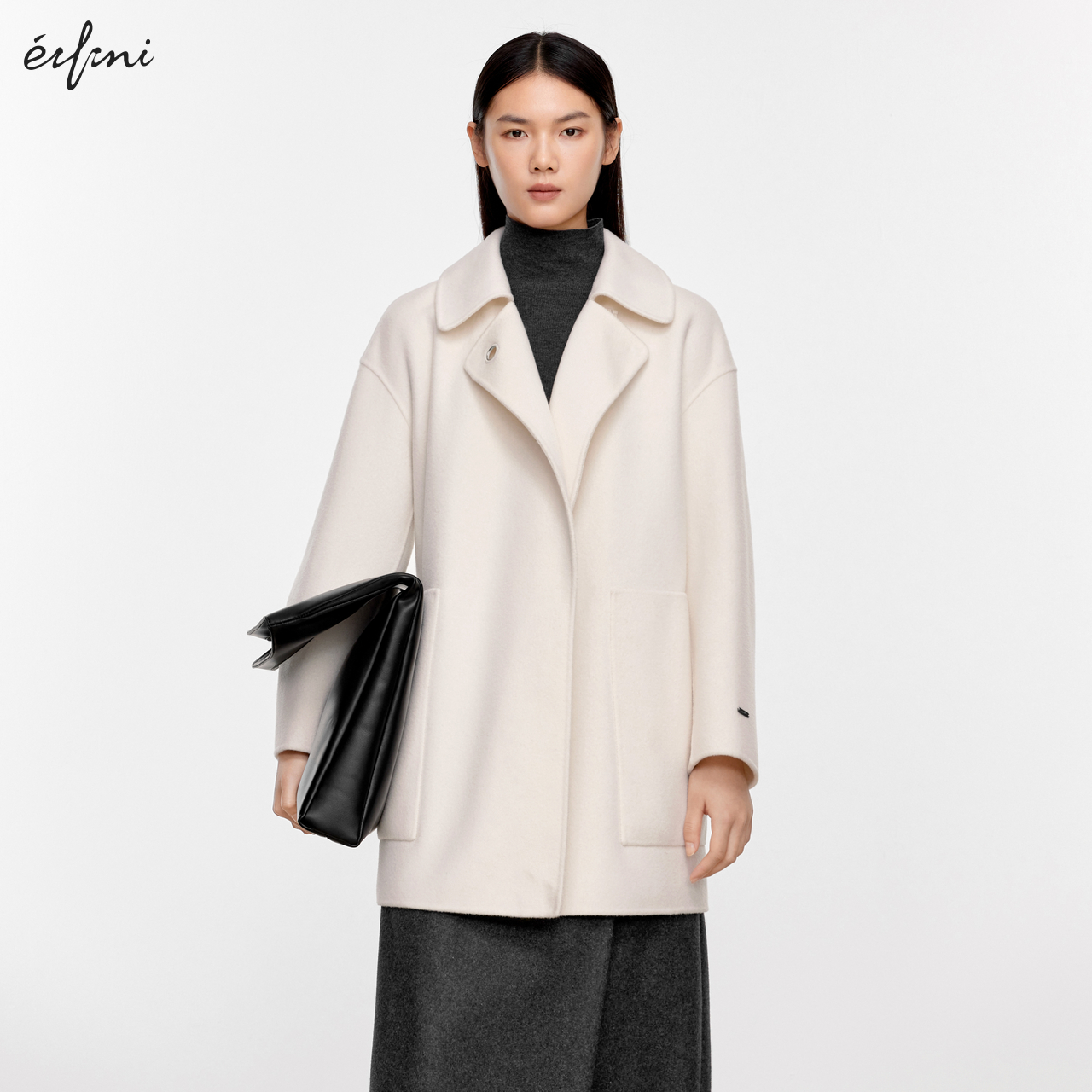 【商场同款】伊芙丽短款白色双面呢羊毛大衣女秋冬季1EA270211