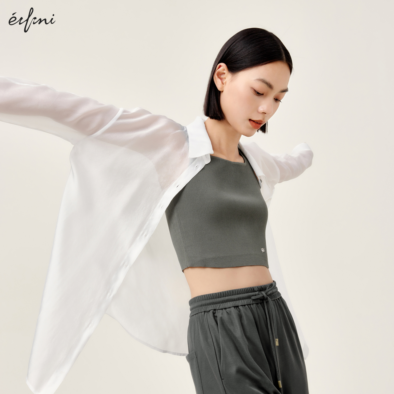 伊芙丽outlets店慵懒风灰绿毛针织衫吊带春夏背心内搭打底上衣女