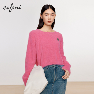 女2023秋冬1EA132611 伊芙丽粉色气质甜美绒感针织衫 商场同款