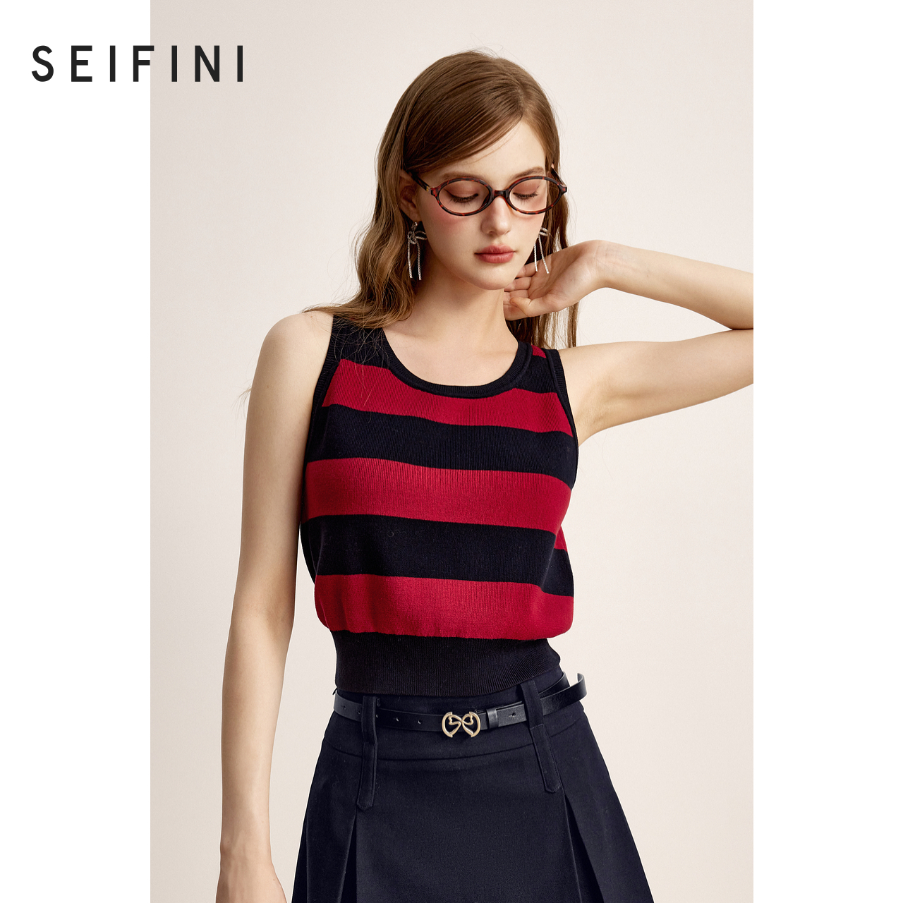 【商场同款】诗凡黎撞色圆领无袖针织背心2024冬新款女3FA132661