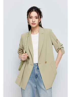 【商场同款】诗凡黎绿色西装2024夏新款职业西服外套女3F4210521