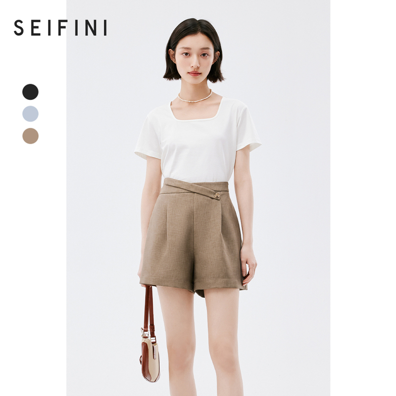 诗凡黎休闲裤2024年夏季款高腰裤子显瘦s字小个子阔腿直筒短裤女