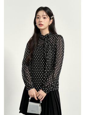 【商场同款】诗凡黎飘带领撞色波点衬衫2025春新款衬衣3FC120771R