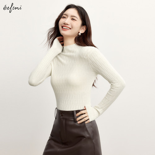 伊芙丽outlets店绞花羊绒羊毛内搭针织衫春秋基础打底上衣毛衫女