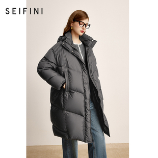 3FB780271R 诗凡黎立领连帽鸭绒羽绒服2024年冬新款 商场同款