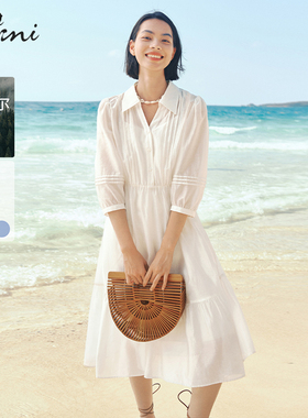 伊芙丽天丝白色连衣裙女法式气质精致天丝仙女裙夏季海边度假长裙