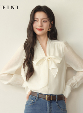 诗凡黎莱赛尔飘带设计衬衫2026春新款优雅轻熟气质雪纺衫长袖上衣