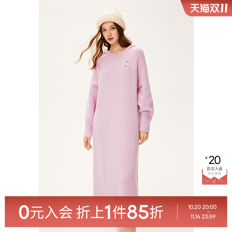 连帽樱桃针织连衣裙