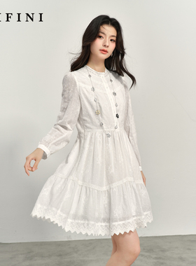 【商场同款】诗凡黎本白色圆领连衣裙2024夏新款小白裙3G3290531