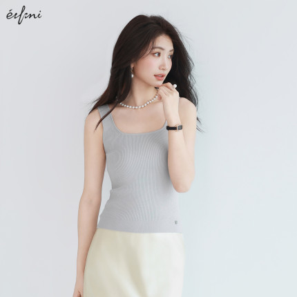 伊芙丽outlets店淡人方领吊带背心针织衫女25夏显瘦打底内搭上衣