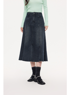 【商场同款】诗凡黎显瘦优雅a字牛仔半身裙2024年春女3EA142061