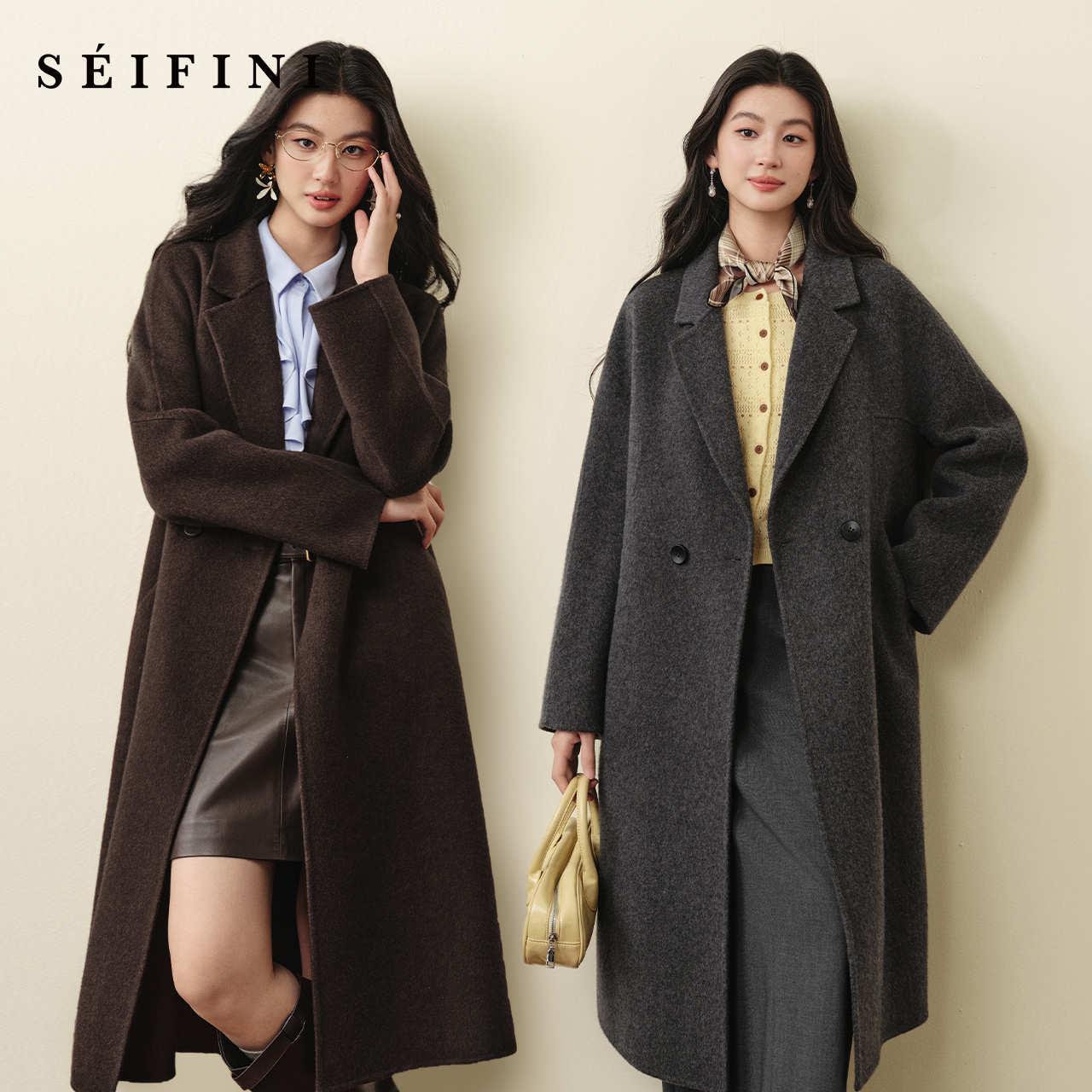 【100S高光大衣】诗凡黎羊毛羊绒经典翻领双面呢大衣25冬新款外套