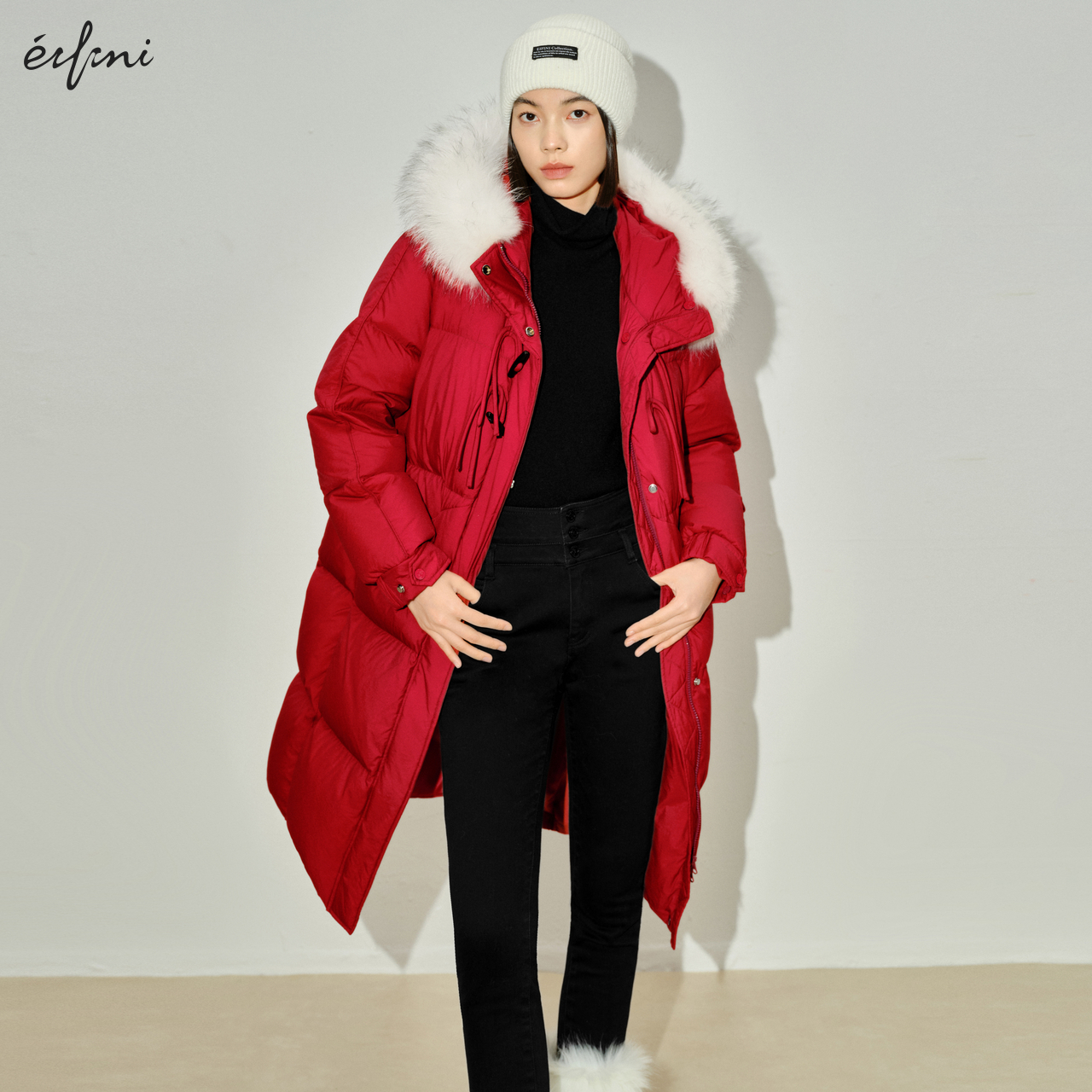 【商场同款】伊芙丽红色保暖羽绒服2024年冬季新款外套1EC280821
