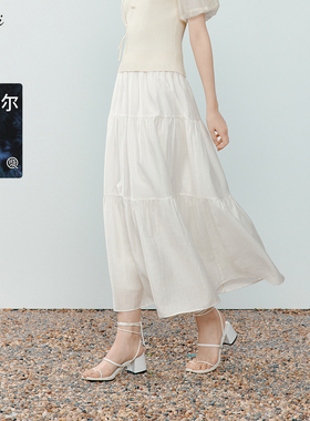 伊芙丽outlets店淡人法式天丝半身裙白色半裙女裙24夏长裙蛋糕裙